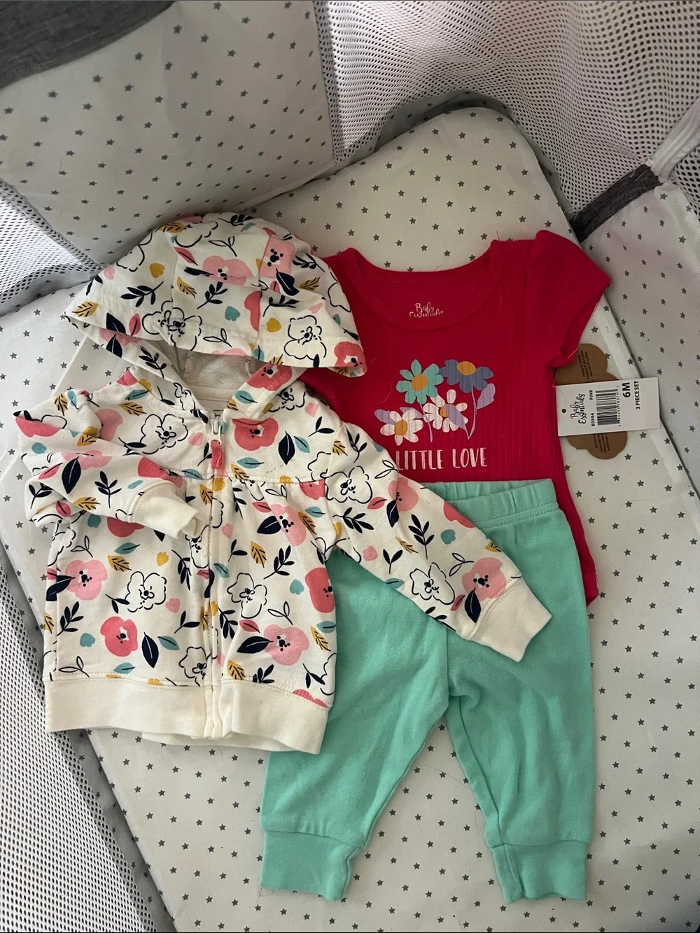 Carter's etc Pink Floral Hoodie, 3-6 and 6-9. Butterflies butterfly, mint navy